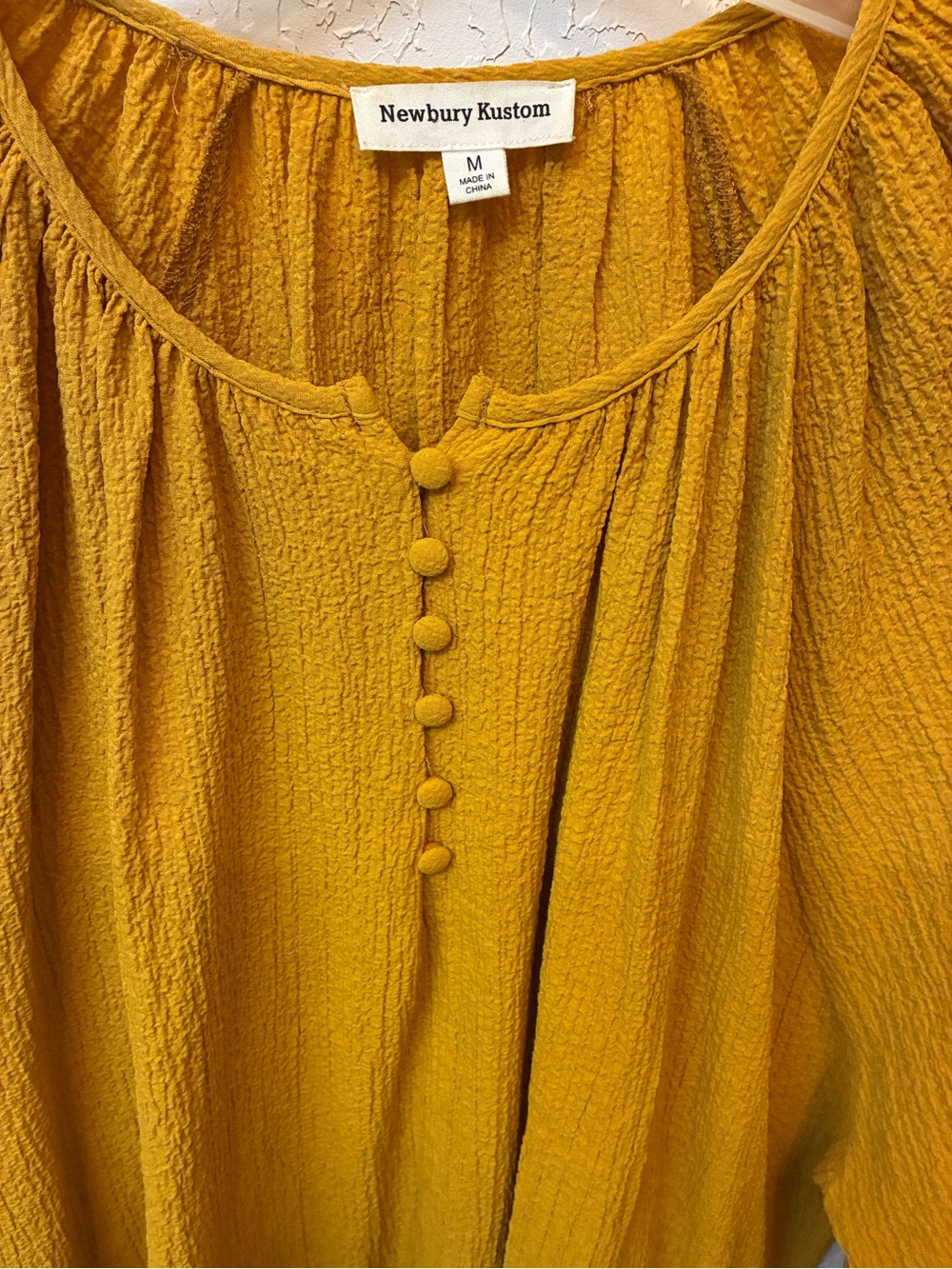 Newbury Kustom Mustard Textured Button-Pleat Peasant Blouse - Picture 3 of 3